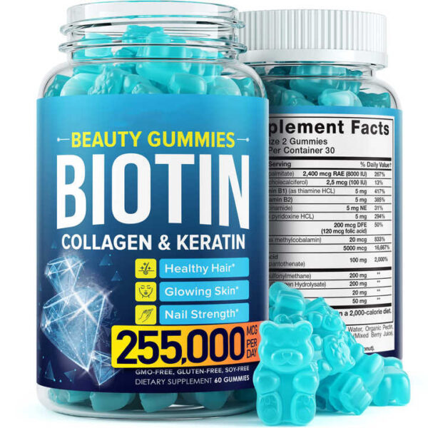 Biotin Vitamin Skin Hair Omega 3 Multivitamin Protein Collagen Gummies Bear