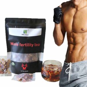 "An image of a steaming cup of tea with herbs, symbolizing male fertility enhancement."