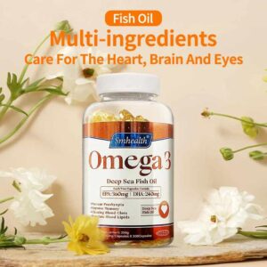 "Omega 3 capsules on a white surface."